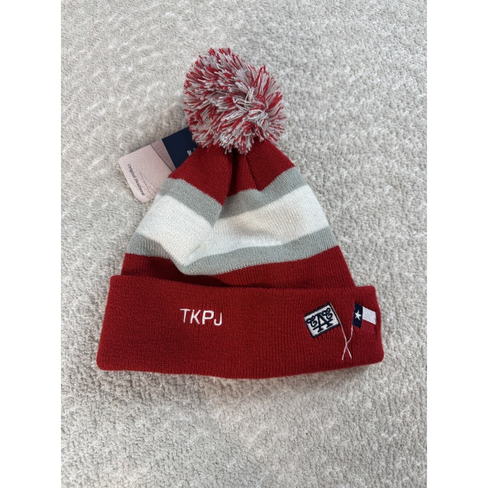 NWT‎ Ahead Authentics Unisex Pom Beania Knit Acrylic Hat Red White One Size